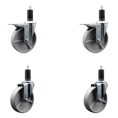 Service Caster 5'' Semi Steel Swivel 1-1/4'' Expanding Stem Caster Set 2 Total Lock Brakes, 4PK SCC-EXTTL20S515-SSR-2-S-2-114